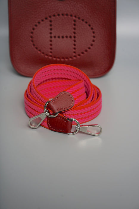 Hermes Mini Evelyne 16 in Rouge H/Orange field/Rose Tyrien Straps Phw (Brand New)
