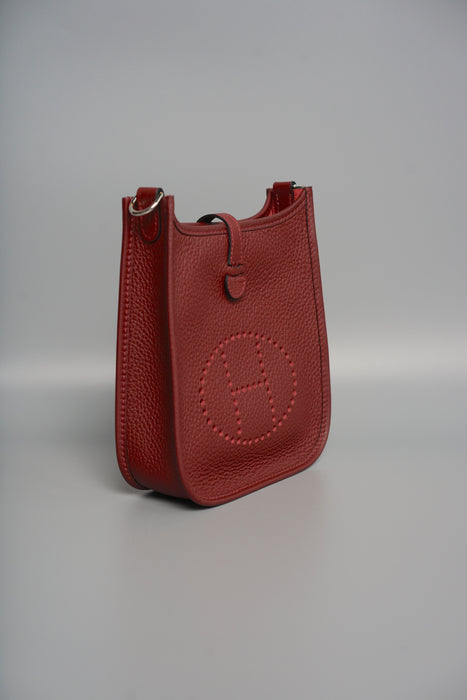 Hermes Mini Evelyne 16 in Rouge H/Orange field/Rose Tyrien Straps Phw (Brand New)
