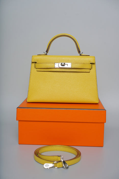 Hermes Kelly 20 in Jaune de Naples Chevre Phw (Brand New)