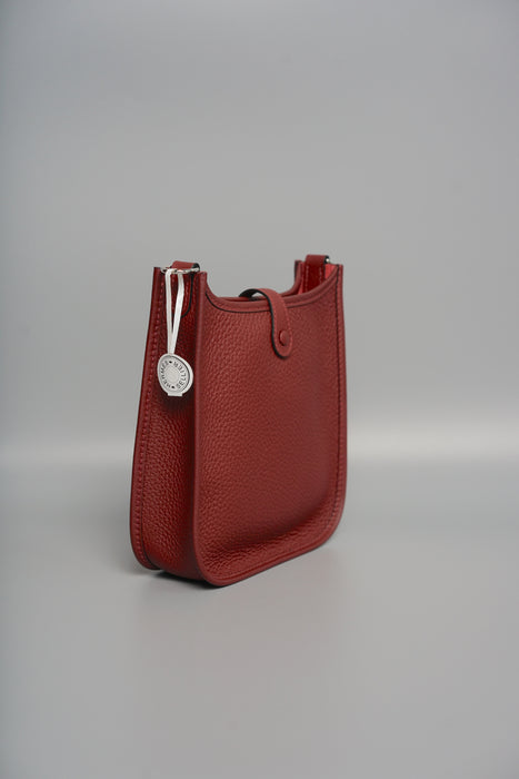 Hermes Mini Evelyne 16 in Rouge H/Orange field/Rose Tyrien Straps Phw (Brand New)