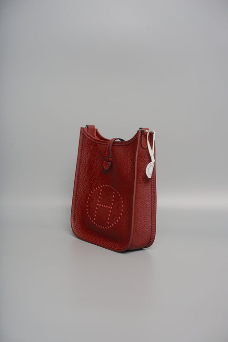 Hermes Mini Evelyne 16 in Rouge H/Orange field/Rose Tyrien Straps Phw (Brand New)