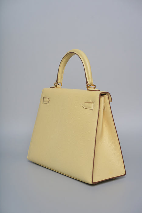 Hermes Kelly 25 in Jaune Poussin Epsom Ghw