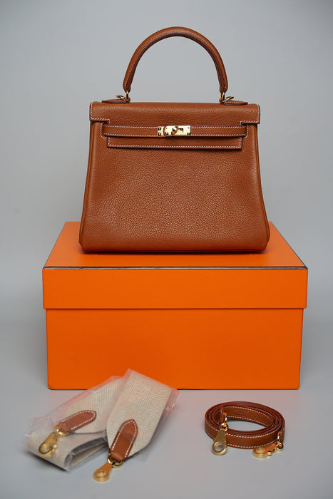 Hermes Kelly Retourne 25 in Fauve Barenia Ghw (Brand New)