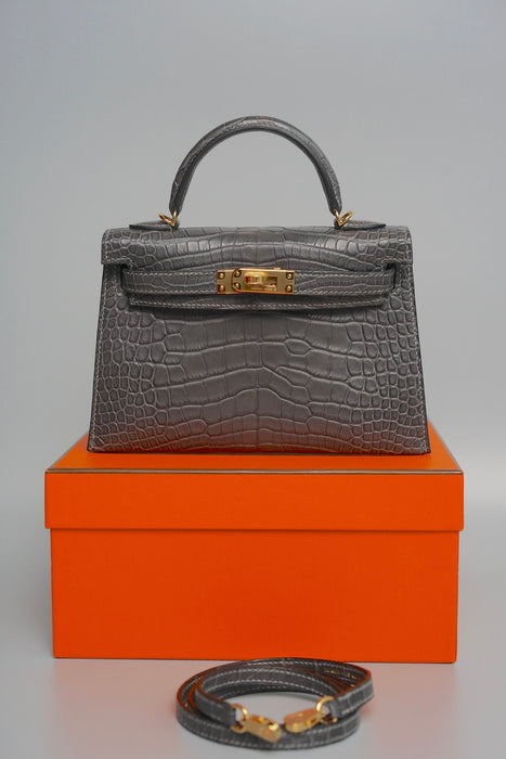 Hermes Kelly 20 in Graphite Matte Alligator Ghw (Brand New)