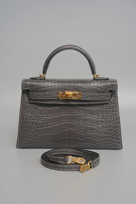 Hermes Kelly 20 in Graphite Matte Alligator Ghw (Brand New)