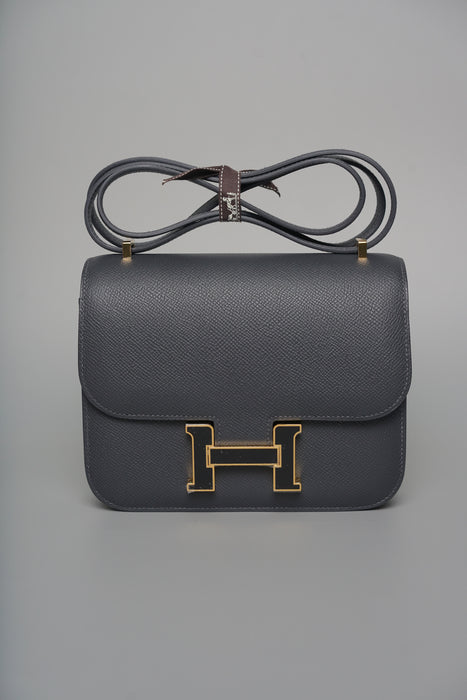 Hermes Constance 18 in Ardoise Epsom, Noir Enamel Ghw (Brand New)