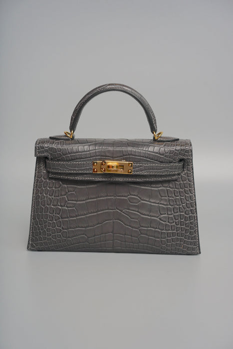 Hermes Kelly 20 in Graphite Matte Alligator Ghw (Brand New)