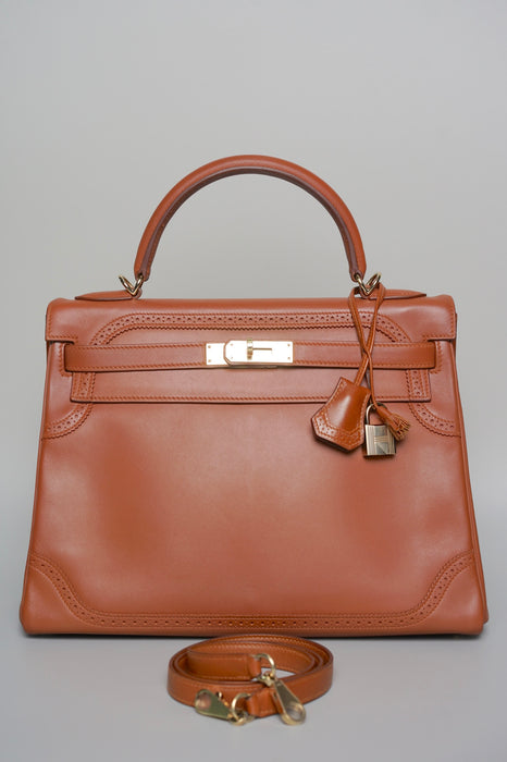 Hermes Kelly 32 in Ghillies Fauve Tadelakt Permabrass