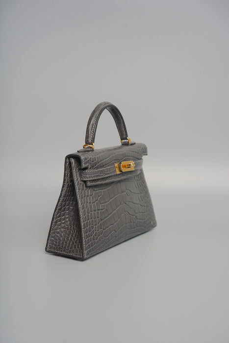 Hermes Kelly 20 in Graphite Matte Alligator Ghw (Brand New)