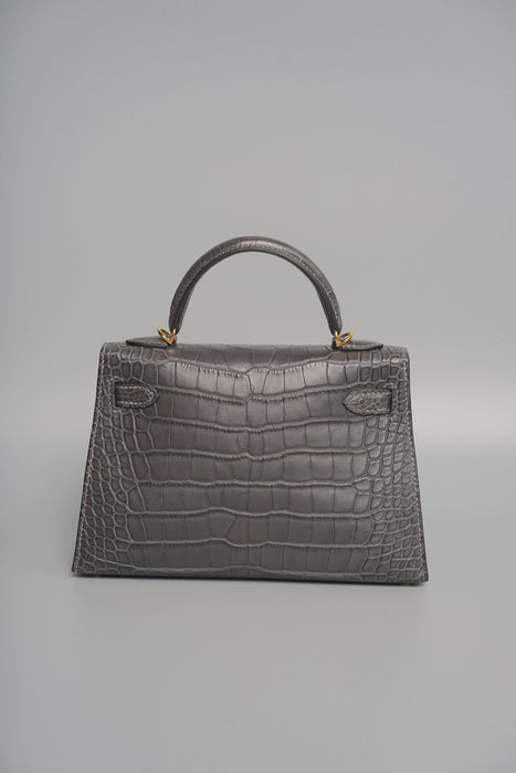 Hermes Kelly 20 in Graphite Matte Alligator Ghw (Brand New)