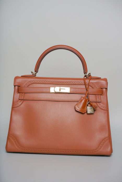 Hermes Kelly 32 in Ghillies Fauve Tadelakt Permabrass