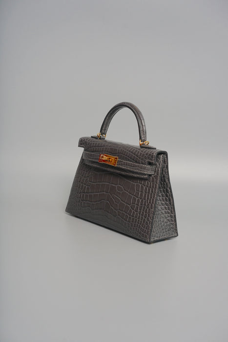 Hermes Kelly 20 in Graphite Matte Alligator Ghw (Brand New)