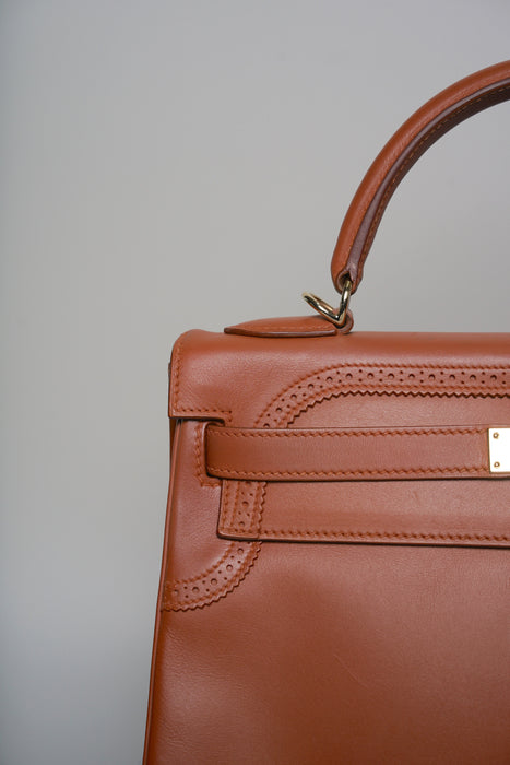 Hermes Kelly 32 in Ghillies Fauve Tadelakt Permabrass