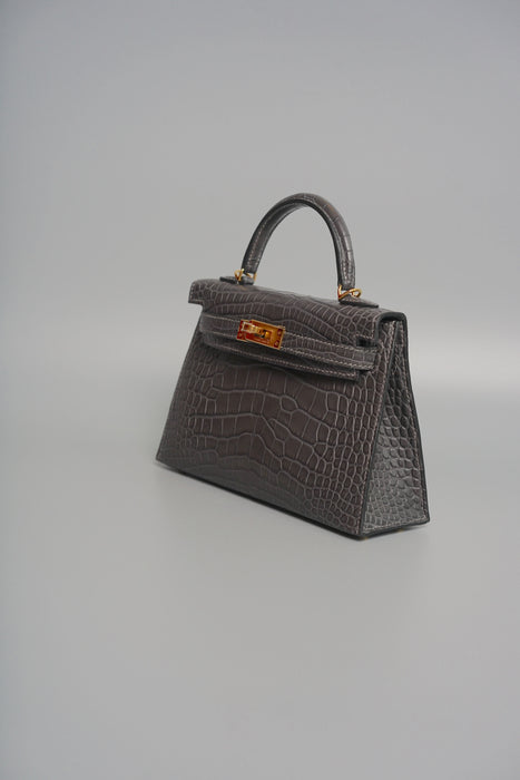 Hermes Kelly 20 in Graphite Matte Alligator Ghw (Brand New)