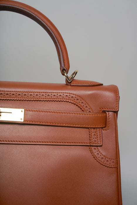 Hermes Kelly 32 in Ghillies Fauve Tadelakt Permabrass