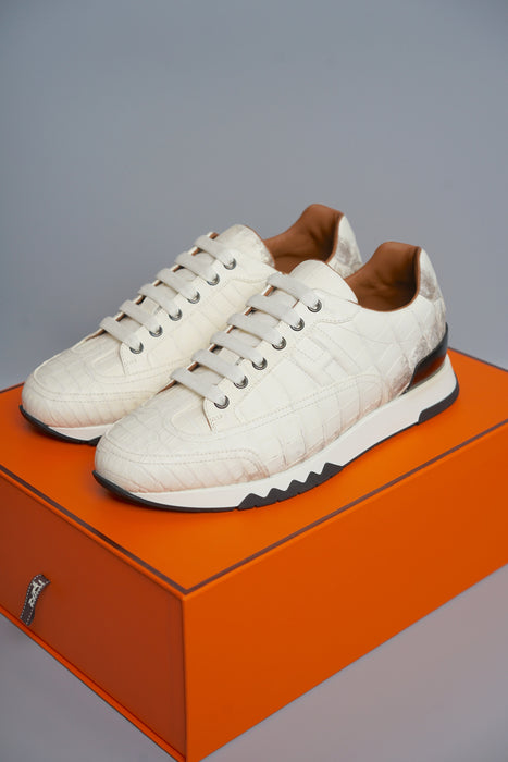 Hermes Men's Sneaker Homme trail Croco Nilo Hima in Blanc size 41.5 (Brand New)