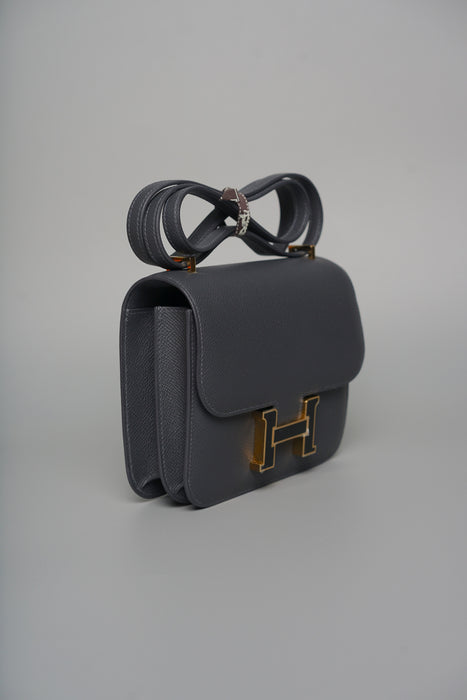 Hermes Constance 18 in Ardoise Epsom, Noir Enamel Ghw (Brand New)