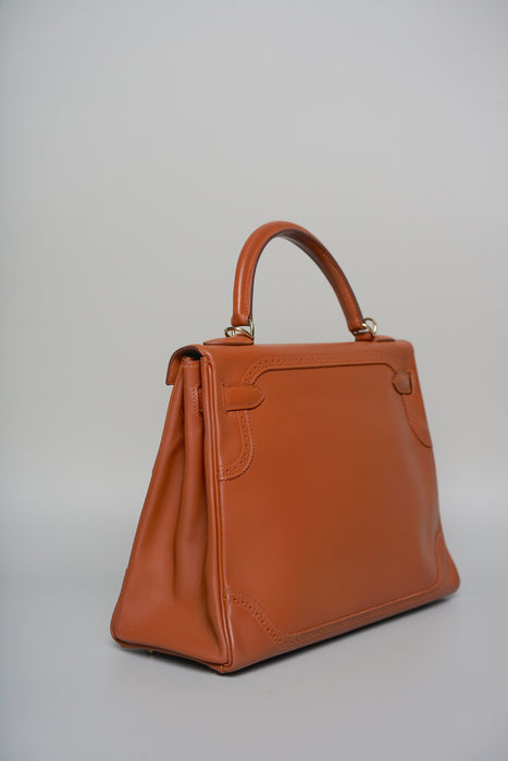 Hermes Kelly 32 in Ghillies Fauve Tadelakt Permabrass