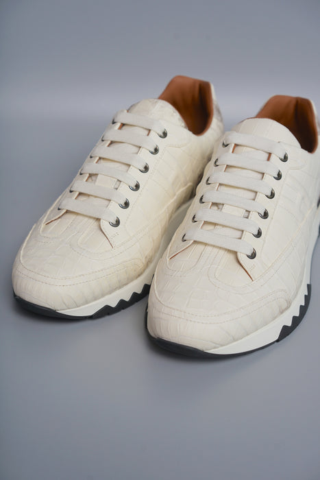 Hermes Men's Sneaker Homme trail Croco Nilo Hima in Blanc size 41.5 (Brand New)