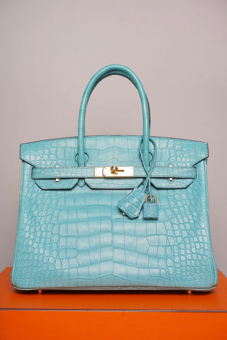 Hermes Birkin 30 in Blue Saint Cyr Matte Alligator Ghw