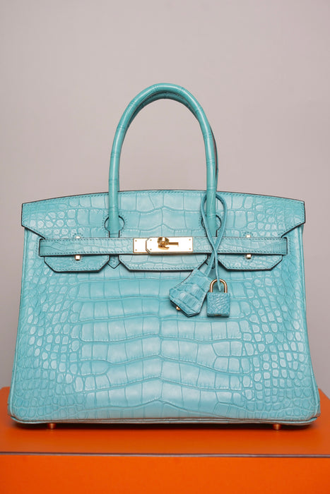 Hermes Birkin 30 in Blue Saint Cyr Matte Alligator Ghw