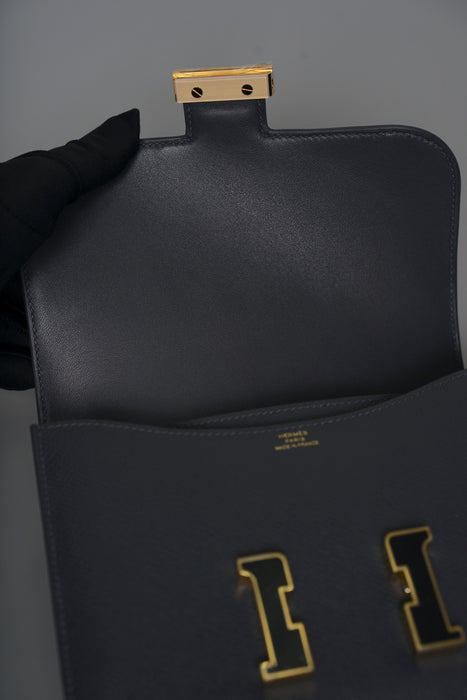 Hermes Constance 18 in Ardoise Epsom, Noir Enamel Ghw (Brand New)