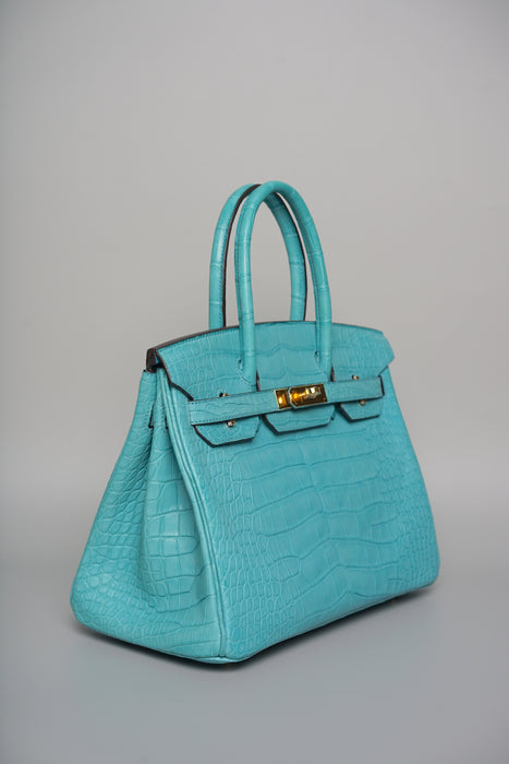 Hermes Birkin 30 in Blue Saint Cyr Matte Alligator Ghw