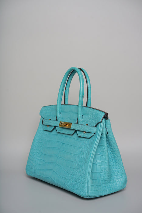 Hermes Birkin 30 in Blue Saint Cyr Matte Alligator Ghw