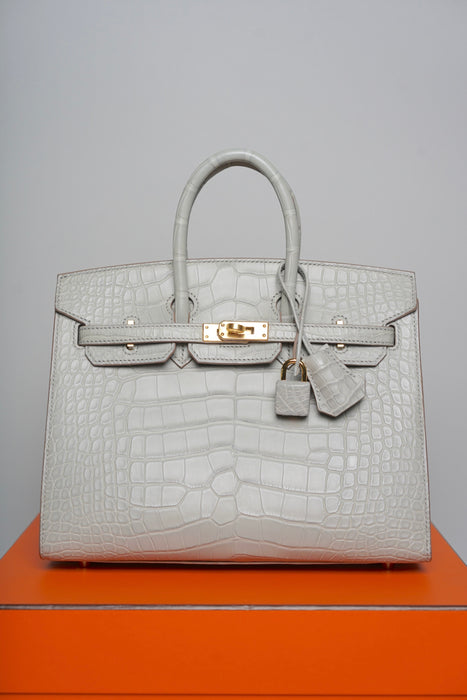 Hermes Birkin 25 in Gris Perle Matte Alligator Ghw (Brand New)