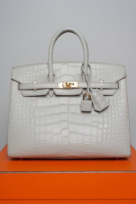 Hermes Birkin 25 in Gris Perle Matte Alligator Ghw (Brand New)