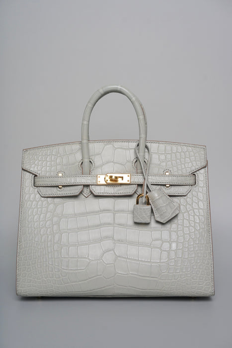 Hermes Birkin 25 in Gris Perle Matte Alligator Ghw (Brand New)