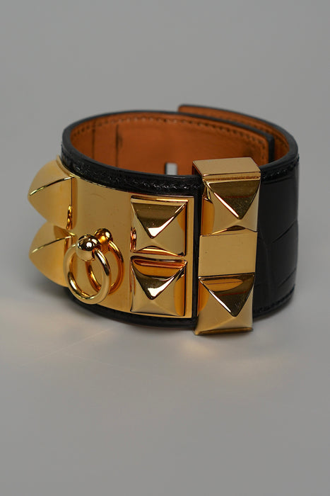 Hermes CDC bracelet in Black Shiny Croc Ghw Size S
