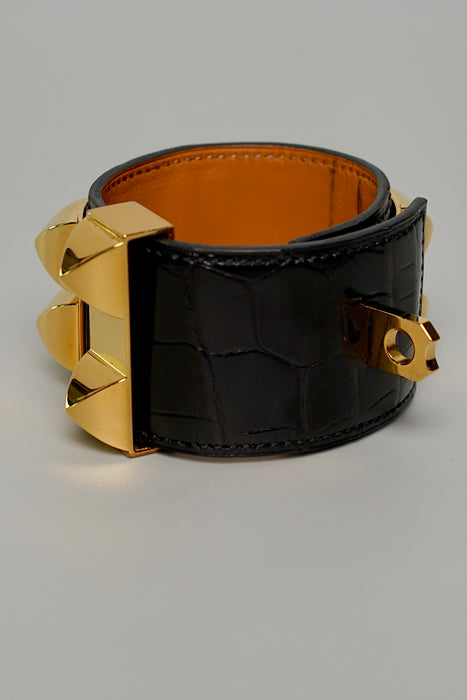 Hermes CDC bracelet in Black Shiny Croc Ghw Size S