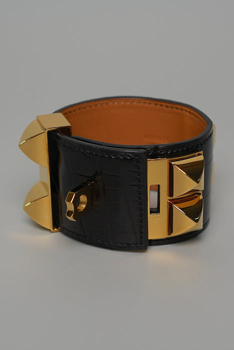 Hermes CDC bracelet in Black Shiny Croc Ghw Size S