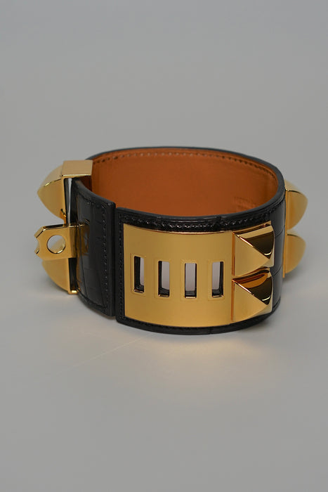 Hermes CDC bracelet in Black Shiny Croc Ghw Size S
