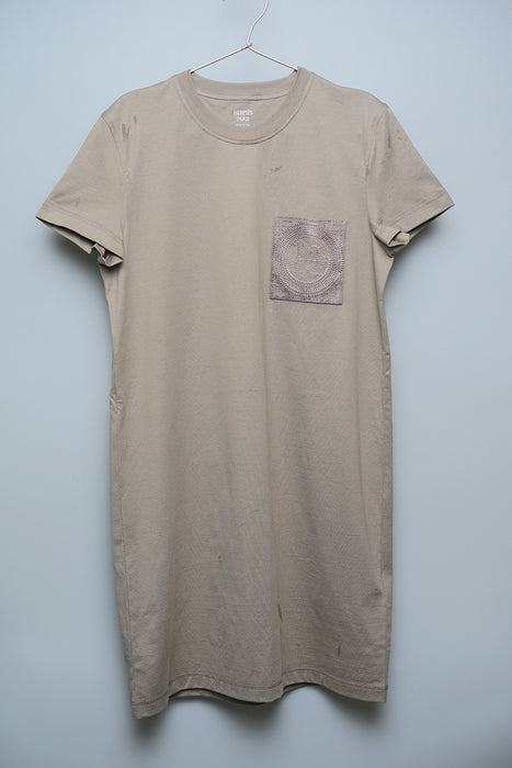Hermes Embroidered Pocket Dress in Etoupe Size 38 (Brand New)