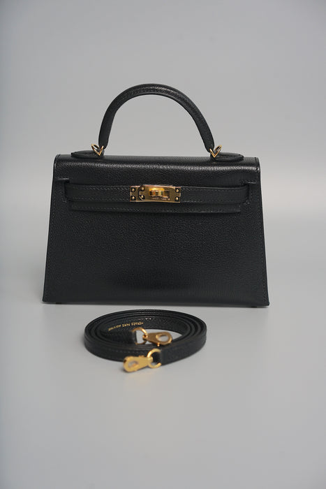 Hermes Kelly 20 in Black Chevre Chamkila Ghw (Brand New)