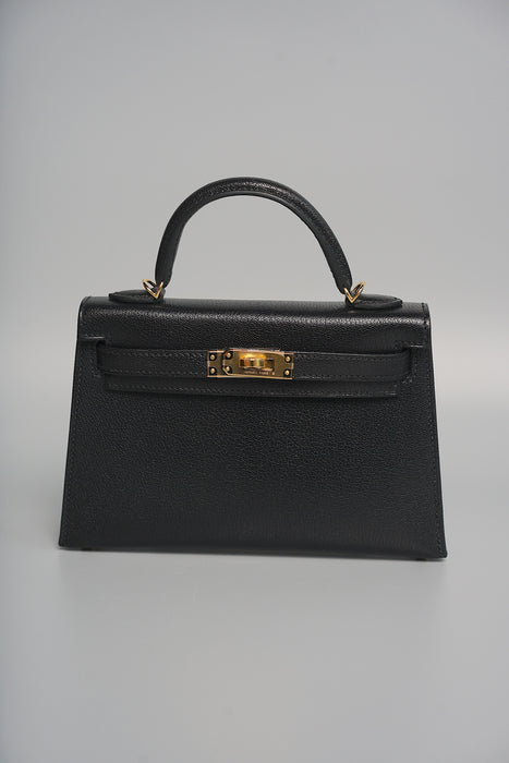 Hermes Kelly 20 in Black Chevre Chamkila Ghw (Brand New)