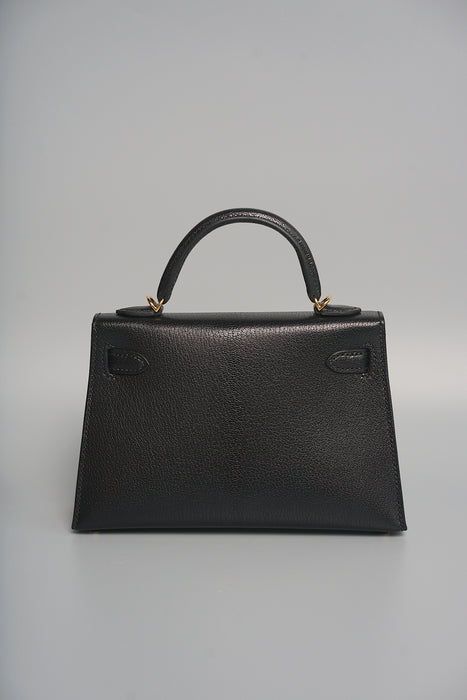 Hermes Kelly 20 in Black Chevre Chamkila Ghw (Brand New)