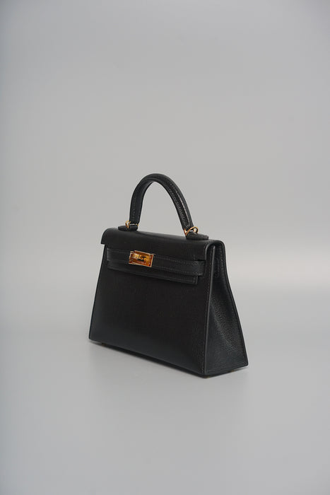 Hermes Kelly 20 in Black Chevre Chamkila Ghw (Brand New)