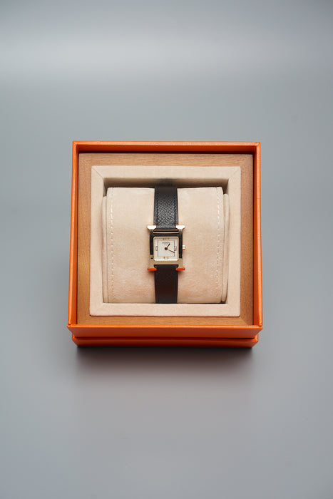 Hermes Heure H, Small Model, 25mm in Noir Epsom Rghw (Brand New)