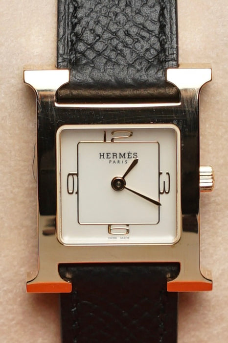 Hermes Heure H, Small Model, 25mm in Noir Epsom Rghw (Brand New)