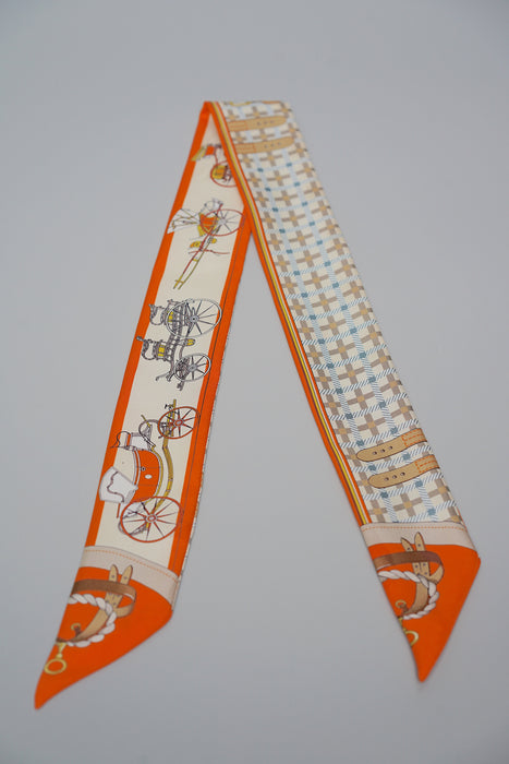 Hermes Twilly Single in Orange/Beige/Gris Bleute (Brand New)