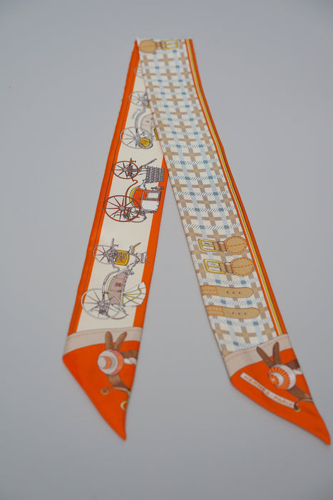 Hermes Twilly Single in Orange/Beige/Gris Bleute (Brand New)