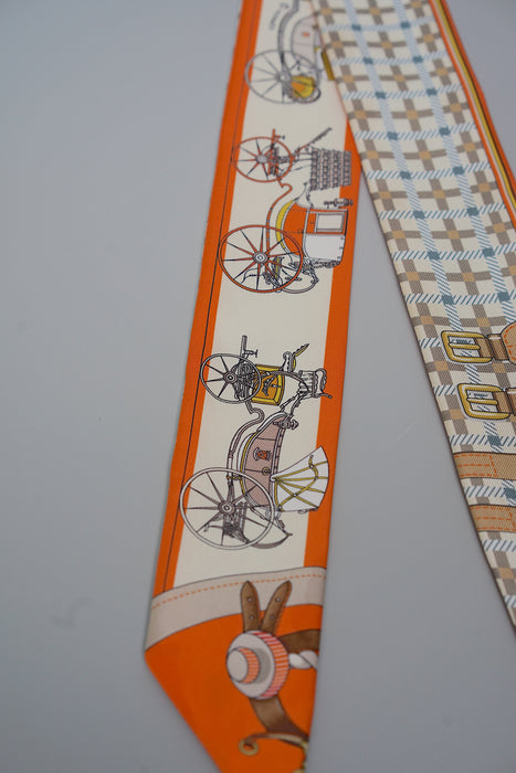 Hermes Twilly Single in Orange/Beige/Gris Bleute (Brand New)