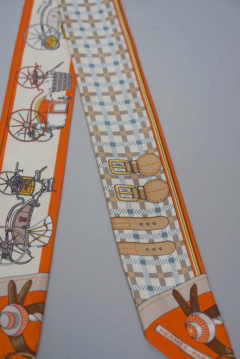 Hermes Twilly Single in Orange/Beige/Gris Bleute (Brand New)