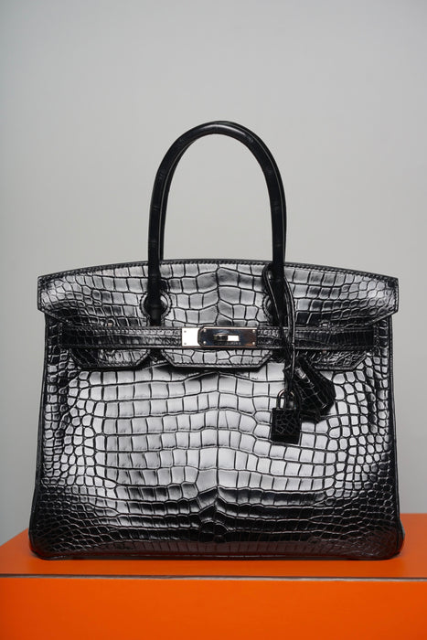 Hermes Birkin 30 in Black Shiny Porosus Phw