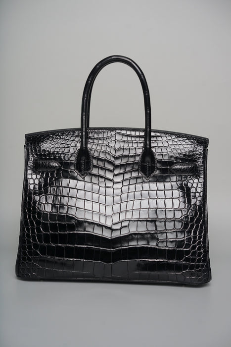 Hermes Birkin 30 in Black Shiny Porosus Phw