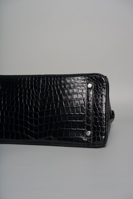 Hermes Birkin 30 in Black Shiny Porosus Phw
