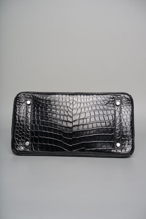 Hermes Birkin 30 in Black Shiny Porosus Phw